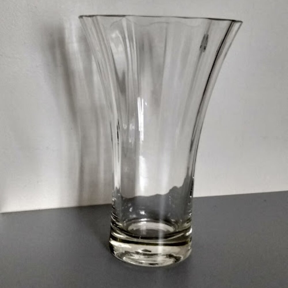 Clear Flared Crystal Vase Hand Blown 10 Inch